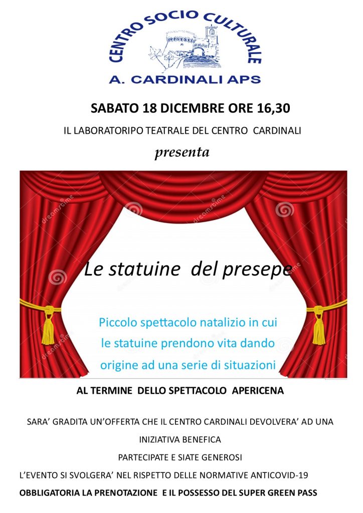 AL CENTRO CARDINALI- 
 sabato 18  dicembre 2021 ore 16,30   piccolo spettacolo teatrale natalizio con apericena